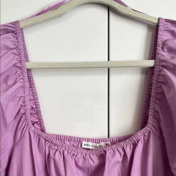 Avec Les Filles Lilac Puff Sleeve Cotton Tiered Dress, Size M - Picture 4 of 12